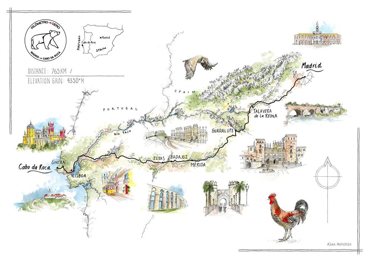 Mapa del recorrido Madrid - Cabo da Roca.