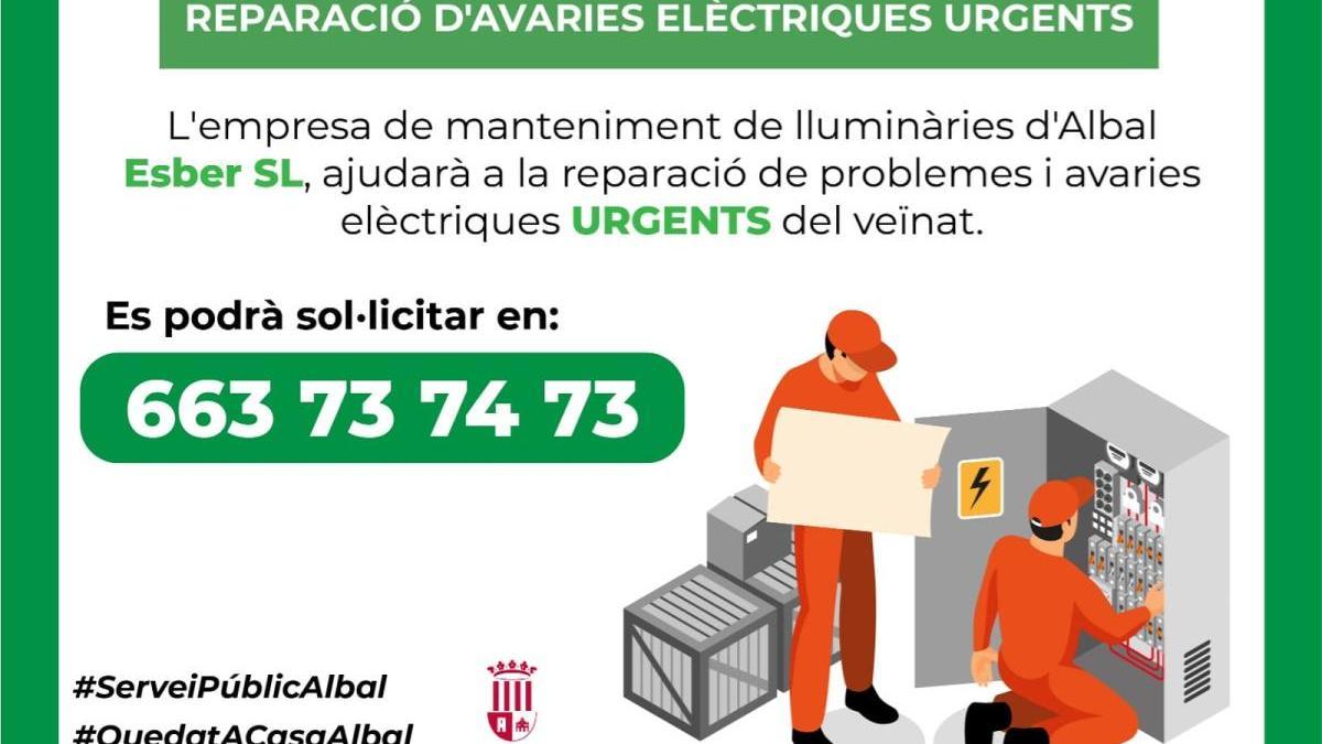 La contrata de iluminación de Albal reparará incidencias en casas particulares