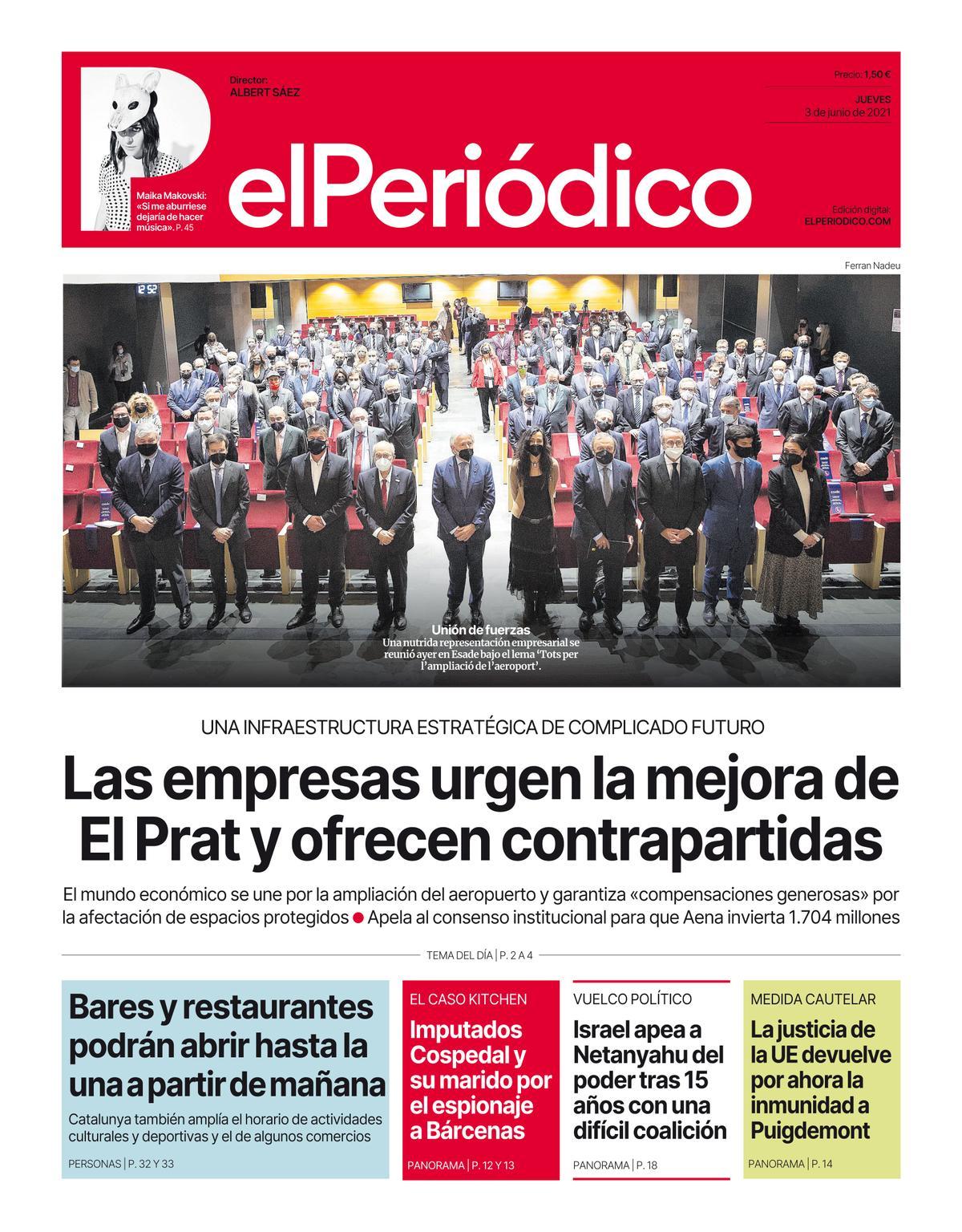La portada d’EL PERIÓDICO del 3 de juny del 2021