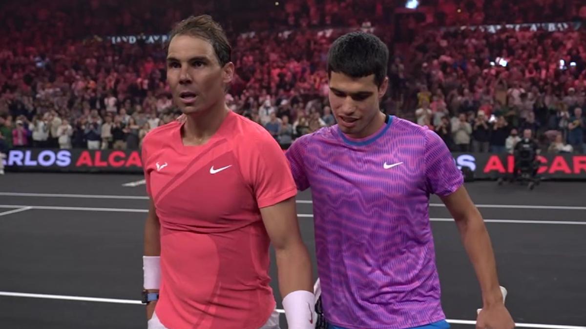 Nadal y Alcaraz, al acabar el partido de exhibición en Las Vegas
