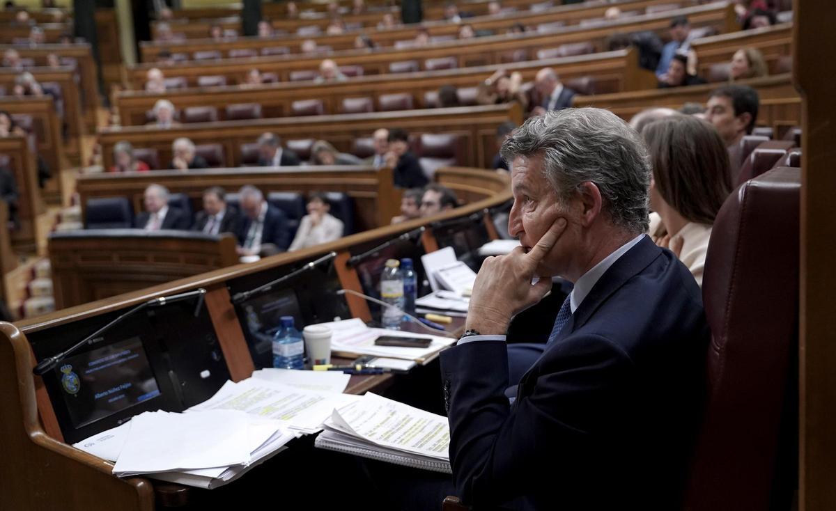 Alberto Núñez Feijóo, durante la comparecencia de Pedro Sánchez en el Congreso.