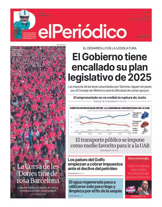 La portada de EL PERIÓDICO del 17 de noviembre de 2025