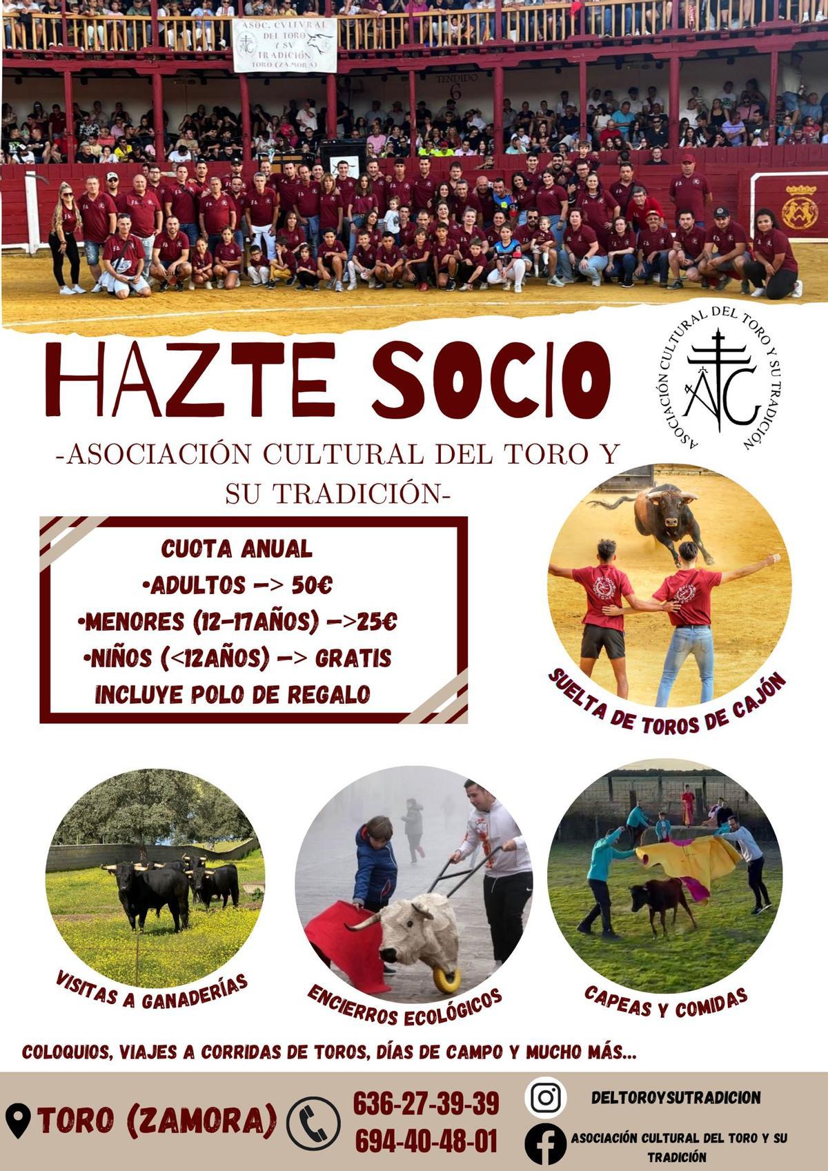 Cartel con la información para la inscripción de socios en la asociación "Del Toro y su Tradición".