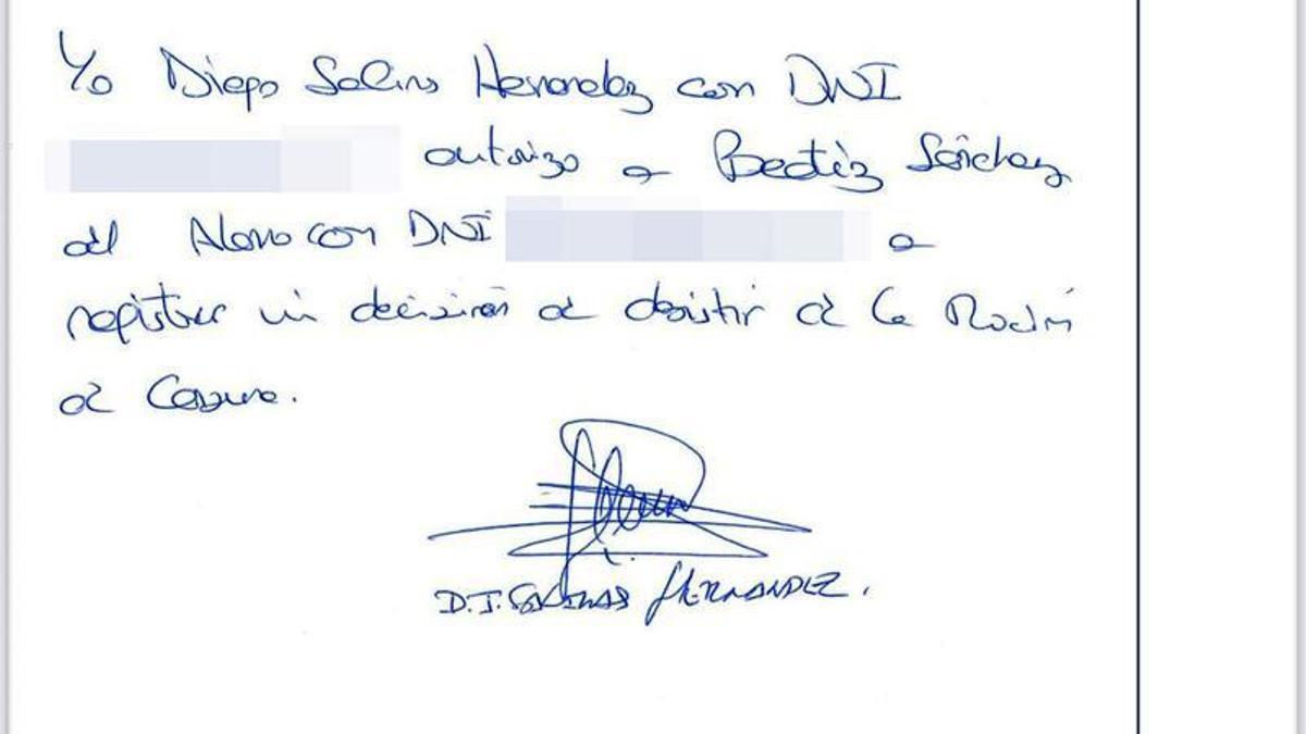 Sánchez del Álamo entregó un papel manuscrito de Salinas para retractarse de la moción de censura en Cartagena