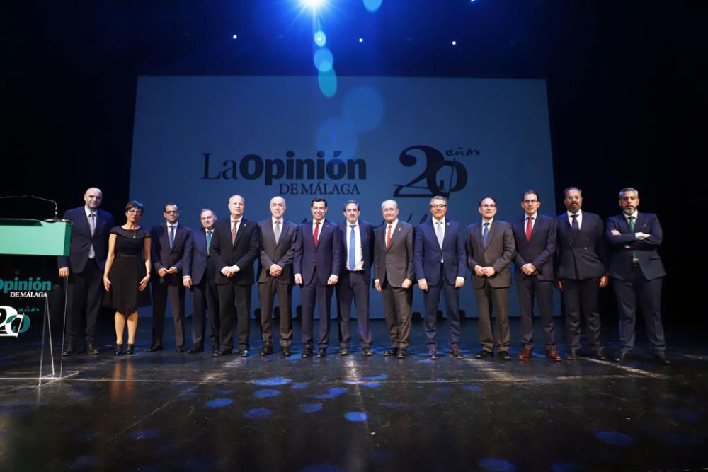 La Opinión de Málaga celebró este lunes noche con una gran gala en el Cervantes sus veinte años de vida, un evento al que acudieron todos los representantes políticos y de la sociedad malagueña