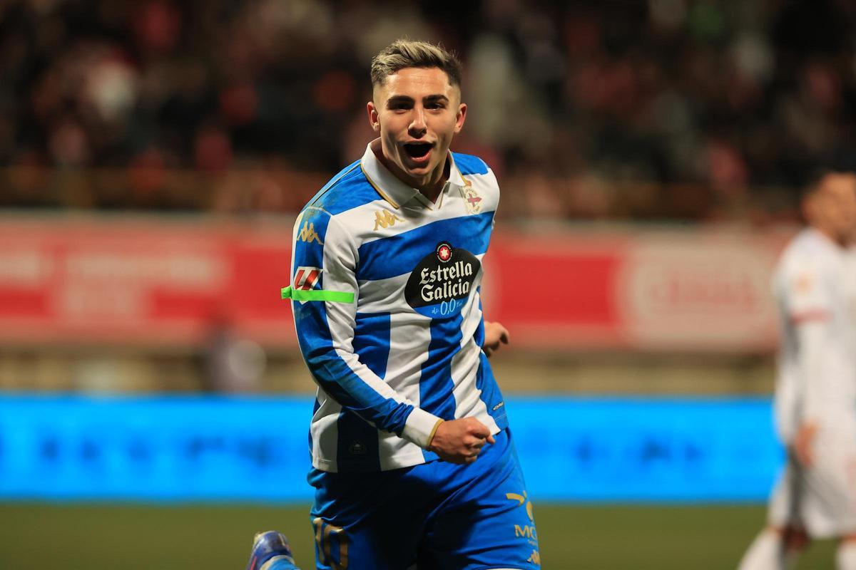 Yeremay Hernández celebra un gol con el Deportivo