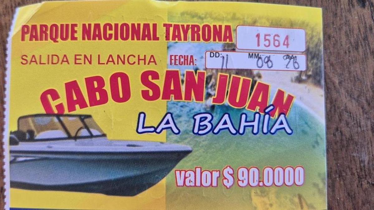Ticket de otra excursión que salió desde el mismo lugar, el mismo día en el que murió Noelia M, en el Cabo San Juan.