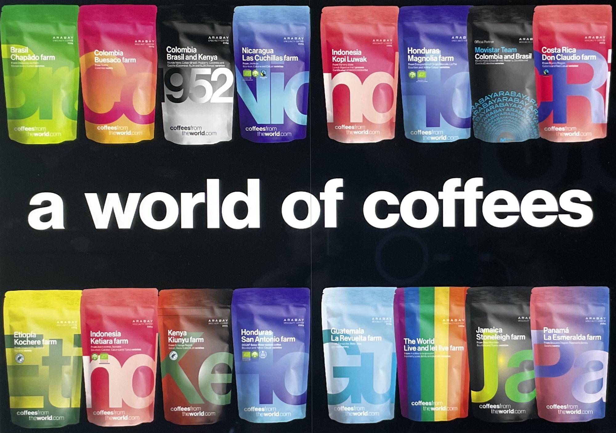 Gran variedad de cafés de especialidad bajo la marca Coffees from the World by Arabay