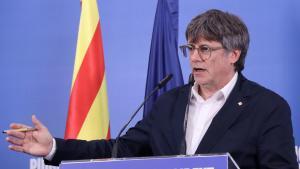 El expresident y candidato de Junts, Carles Puigdemont, en la rueda de prensa posterior al 12M