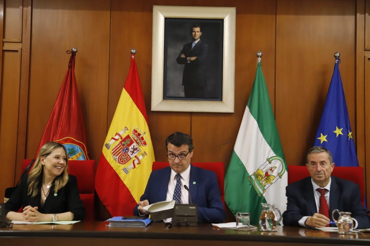 La interventora, el presidente del pleno y el secretario del Ayuntamiento de Córdoba.