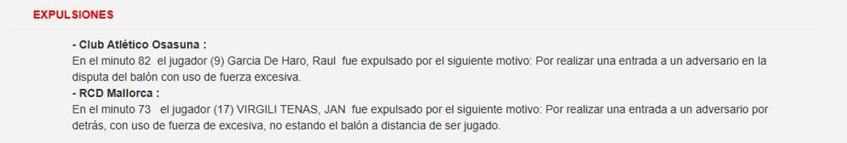 El acta que condenó a Jan Virgili a dos partidos de sanción por una entrada