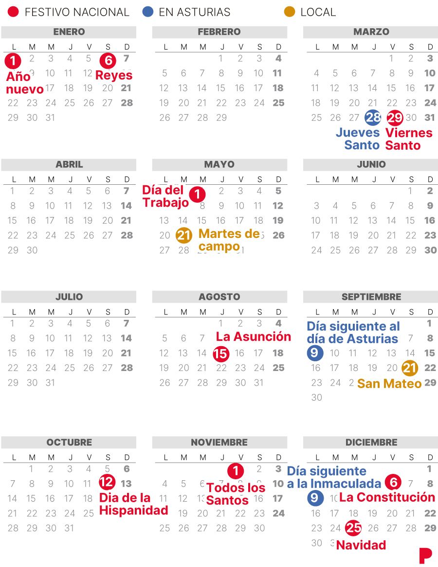 Calendario Laboral Oviedo 2024