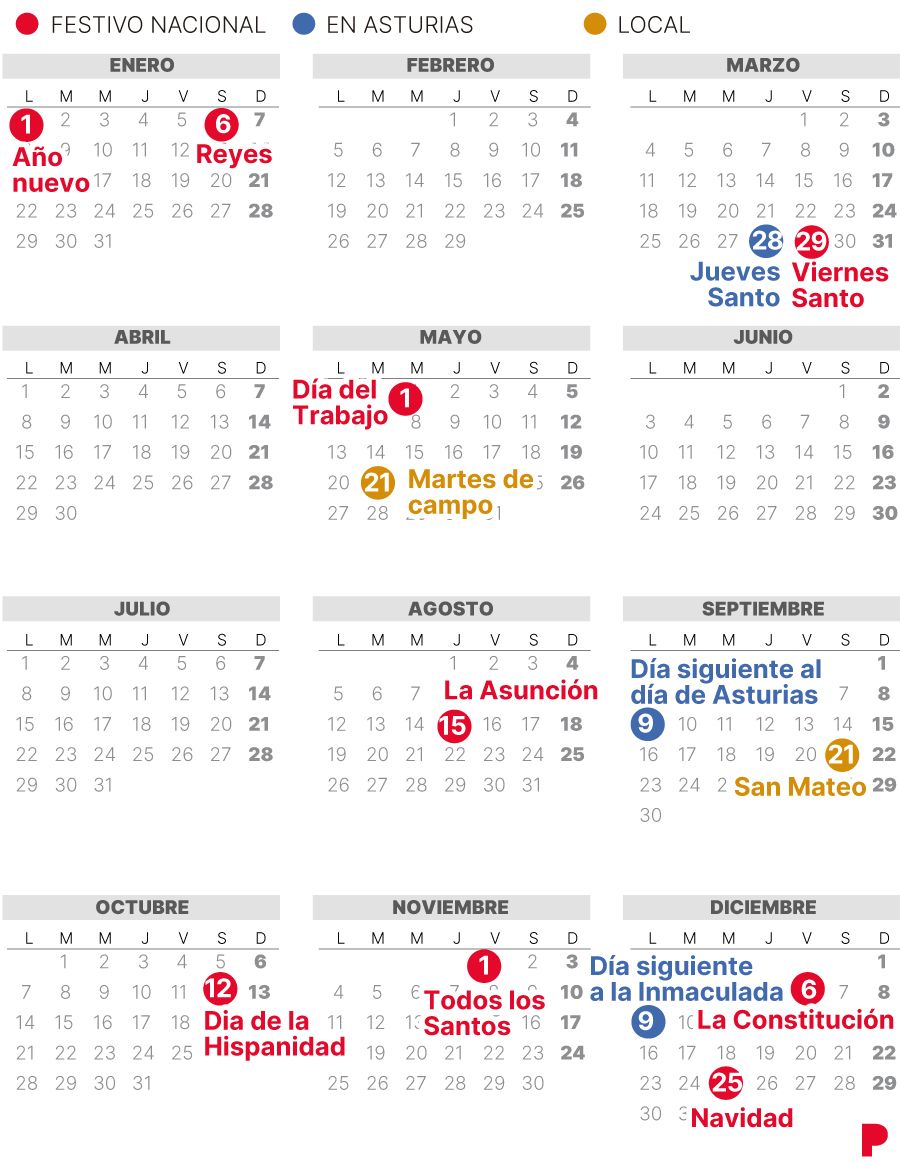 CALENDARIO laboral de OVIEDO de 2024 (con FESTIVOS)