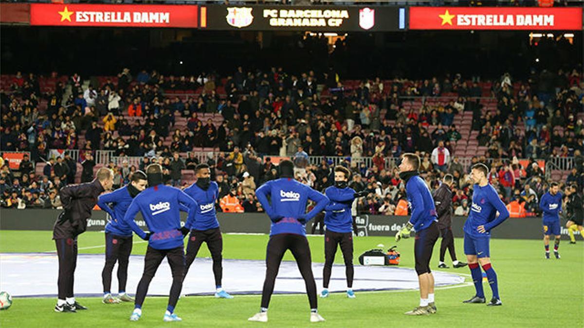 Así entrenó el Barça en el calentamiento ante el Granada