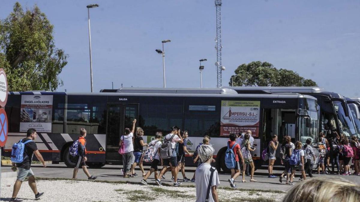 Autobuses escolares en las inmediaciones del IES Mare Nostrum. | TONY SEVILLA