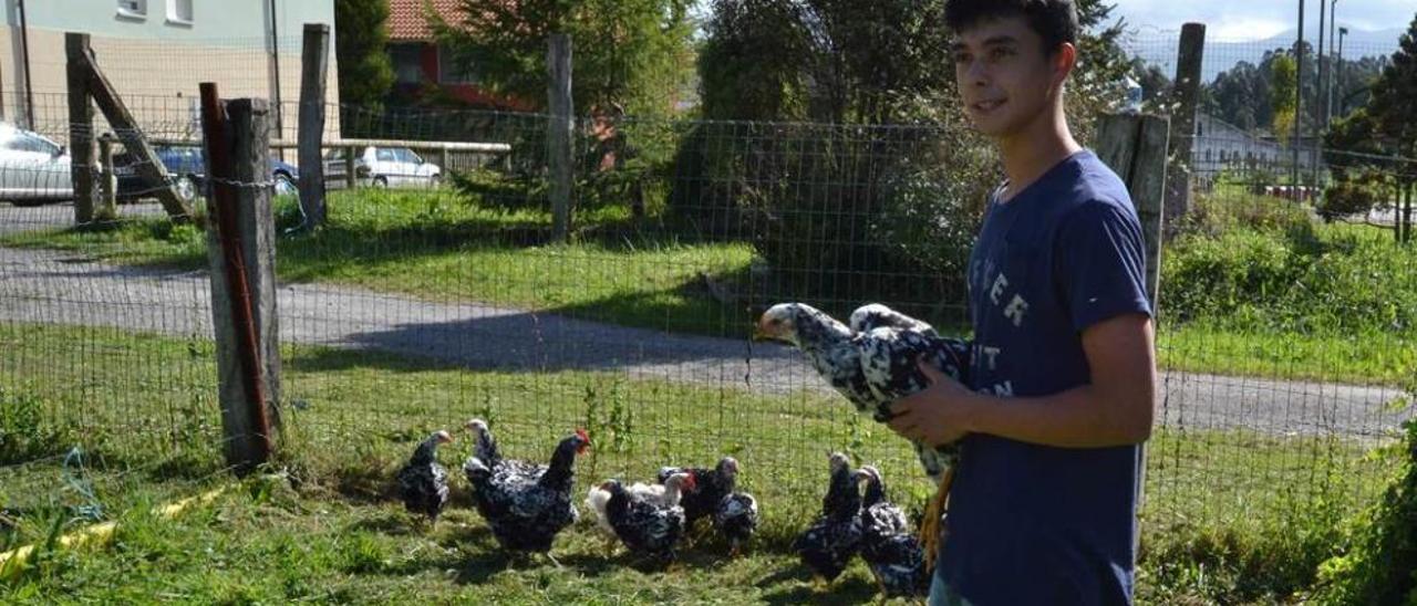 El alumno Francisco Gómez González sujeta un ejemplar de pita pinta ecológica en el Instituto de Luces.