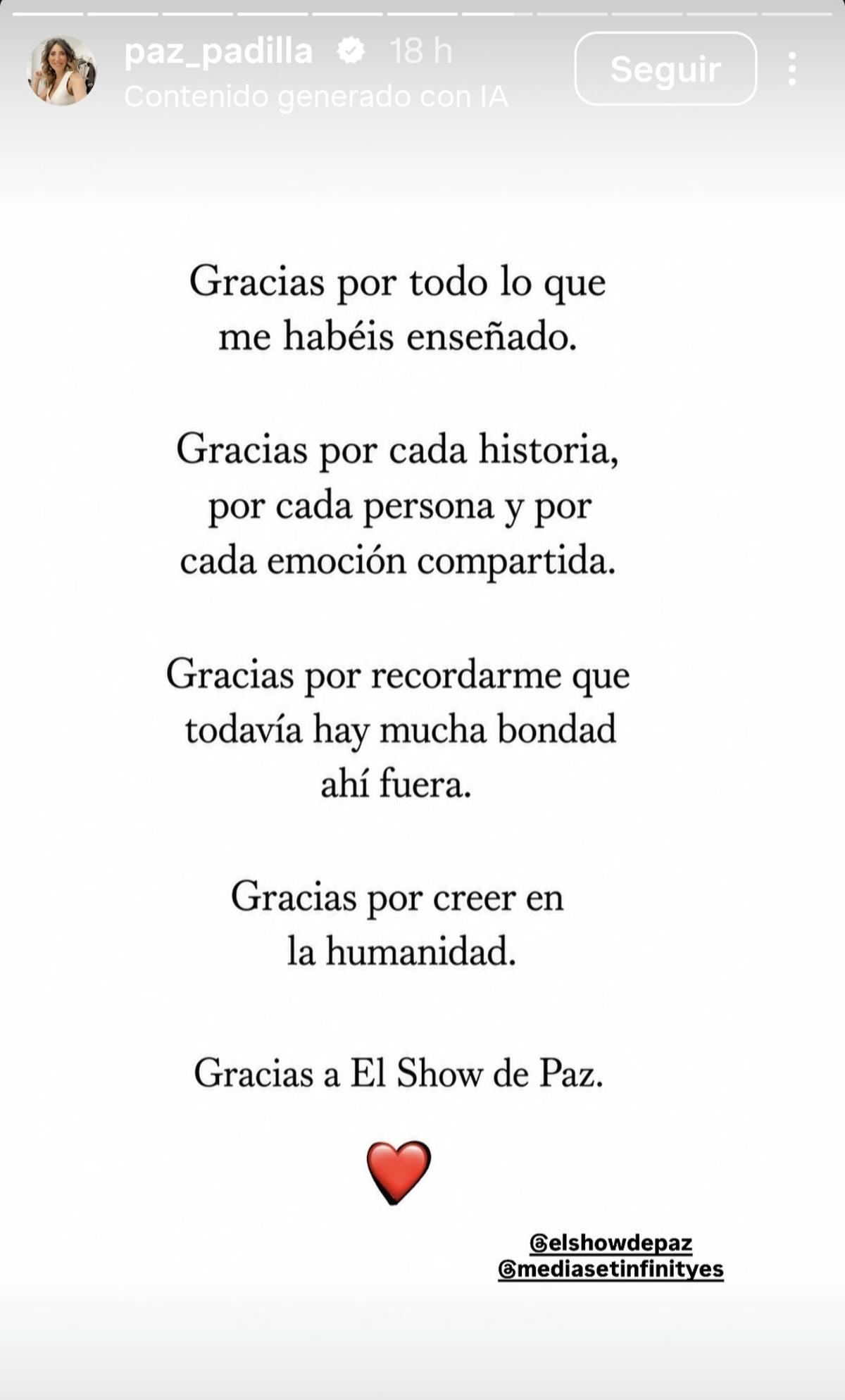 Captura storie Paz Padilla