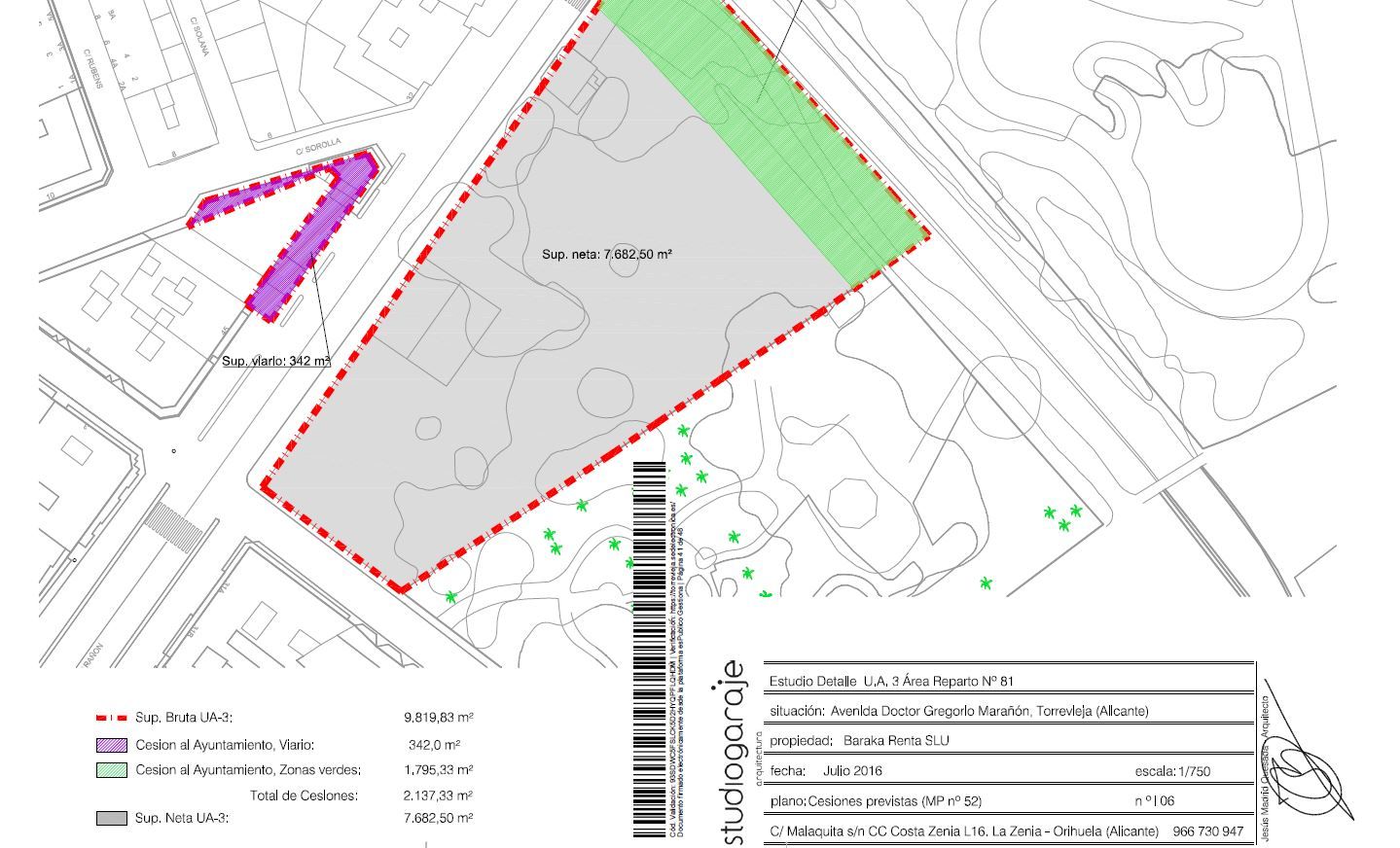 Plano de usos y ocupaciones del estudio de detalle de 2016 donde no se contempla actuar en el parque