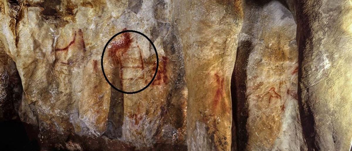 Dentro del círculo, motivo de autoría atribuida al neandertal. Foto de C. C. Standish, A. W. G. Pike y D. L. Hoffmann