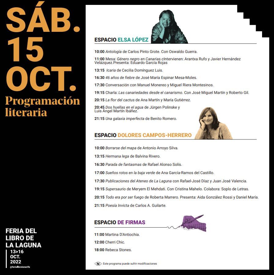 Programación literaria Feria del Libro de La Laguna sábado 15.