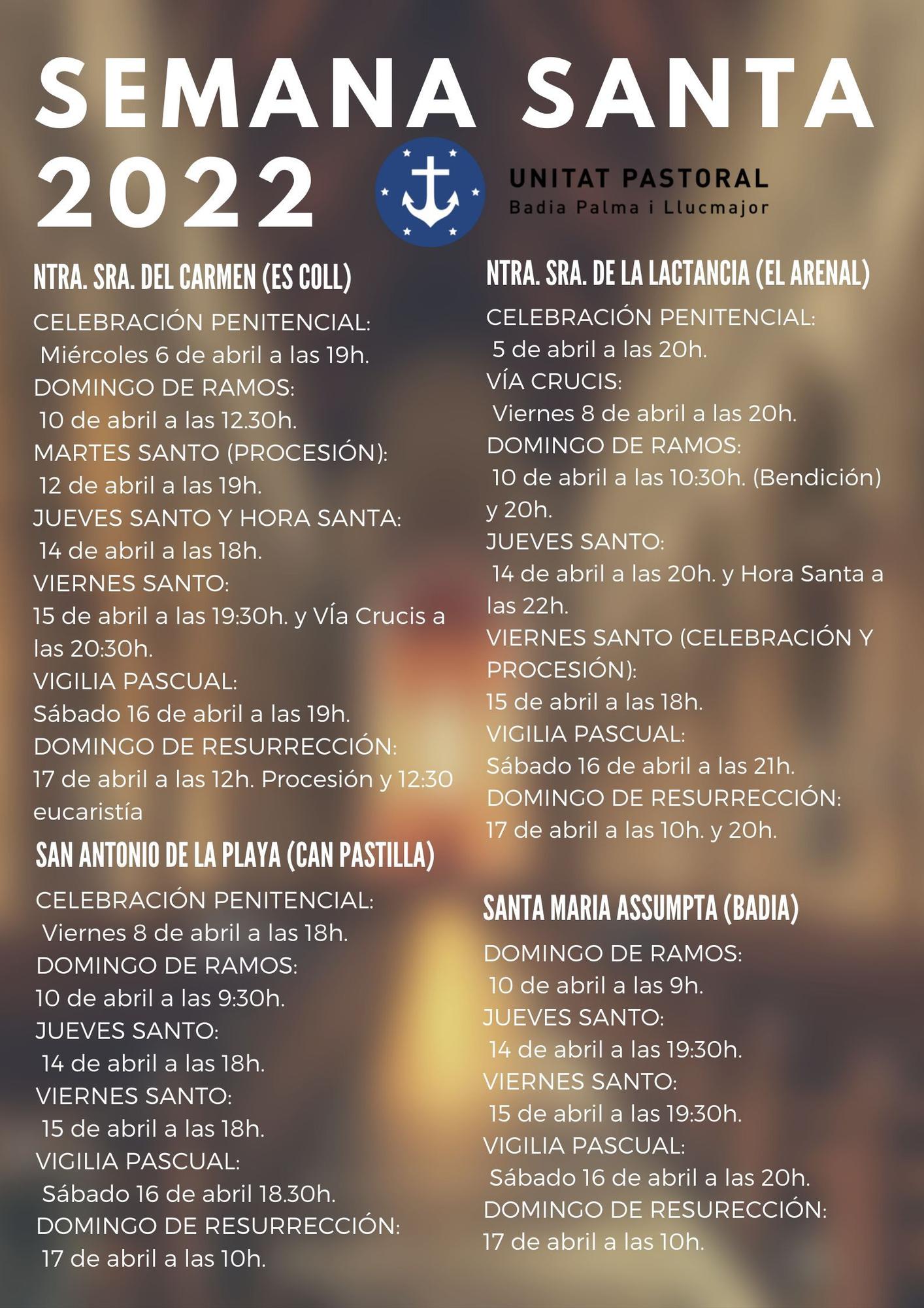 Programación de Semana Santa 2022 de las Asociaciones de Cofradías de la Bahía de Palma y Llucmajor