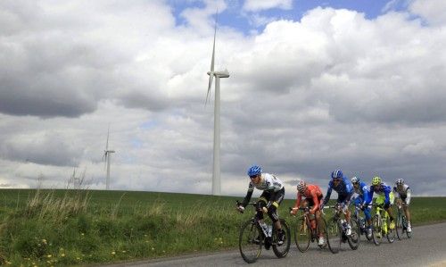 Garmin-Barracuda rider Navardauskas leads the break away during the 190-km third stage of the Giro d'Italia in Horsens