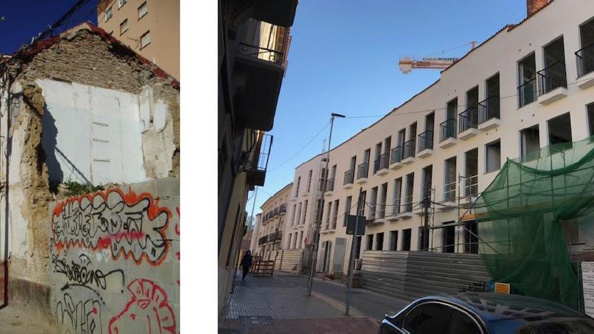 Imagen del antes y el después en un solar de calle Alta.