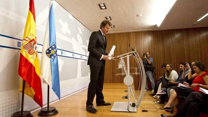 El presidente de la Xunta de Galicia, Alberto Nuñez Feijóo, durante la rueda de prensa