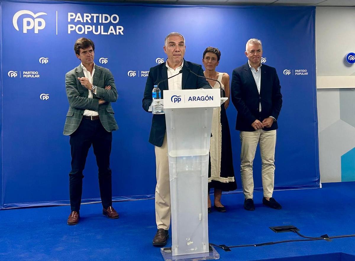 Celma, Bendodo, Marín y Campoy, este miércoles en la sede del PP Aragón.