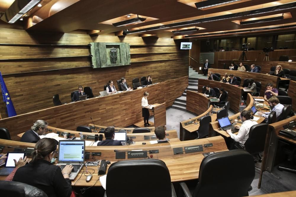 Protesta de funcionarios durante la celebración del pleno de la Junta General del Principado