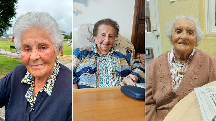Tres centenarias cuentan la fórmula asturiana de la longevidad: "una sopina y un yogur para cenar" y "trabajar mucho y ser buena gente"