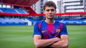 Hamza Abdelkarim, en su presentación como jugador del Barça el pasado mes de enero.