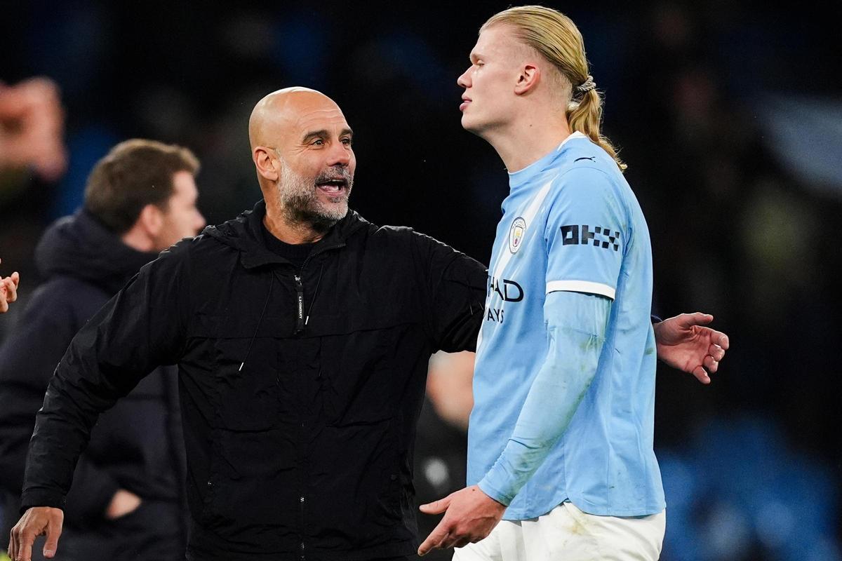 Pep Guardiola y Erling Haaland, del Manchester City