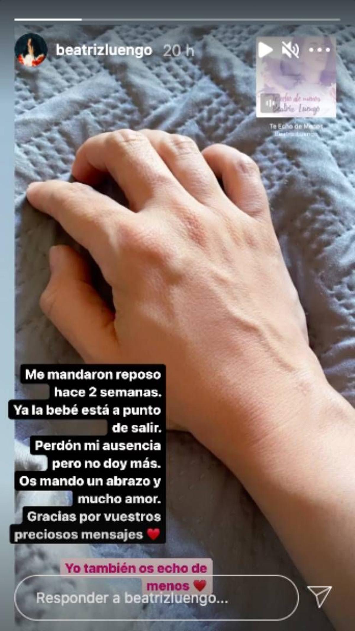 Beatriz Luengo cuenta los motivos de su ausencia en redes
