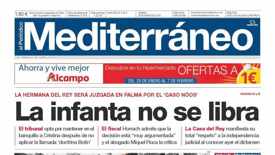 La infanta no se libra, en la portada de Mediterráneo