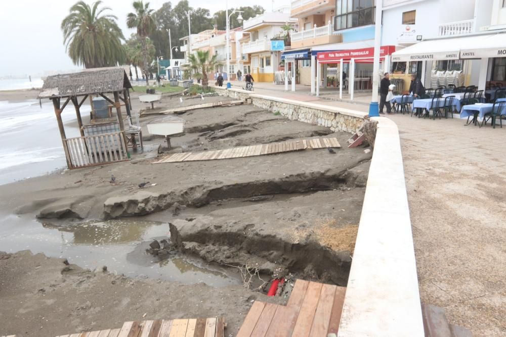 Operarios municipales trabajan limpiando y adecentando las calles y el paseo marítimo de Pedregalejo.