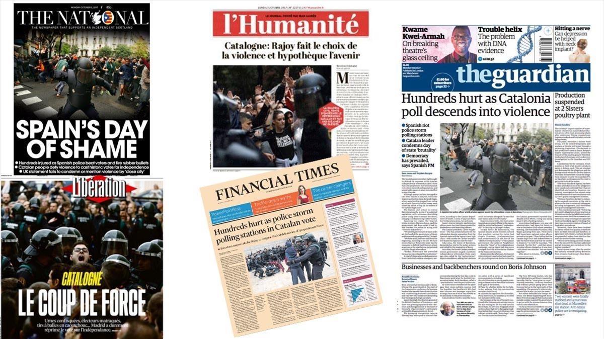 Varias portadas de la prensa internacional, con la represión policial como tema central.