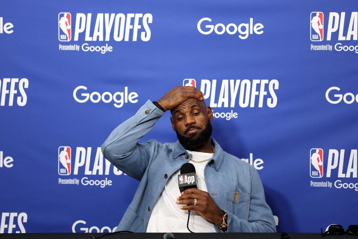 LOS ANGELES, CALIFORNIA - MAY 11: LeBron James #23 of the Los Angeles Lakers speaks to the media during a press conference after the game against the Oklahoma City Thunder in Game Four of the Second Round of the NBA Western Conference Playoffs at Crypto.com Arena on May 11, 2026 in Los Angeles, California. NOTE TO USER: User expressly acknowledges and agrees that, by downloading and or using this photograph, user is consenting to the terms and conditions of the Getty Images License Agreement. Luke Hales/Getty Images/AFP (Photo by Luke Hales / GETTY IMAGES NORTH AMERICA / Getty Images via AFP). NOTE TO USER: User expressly acknowledges and agrees that, by downloading and or using this photograph, User is consenting to the terms and conditions of the Getty Images License Agreement