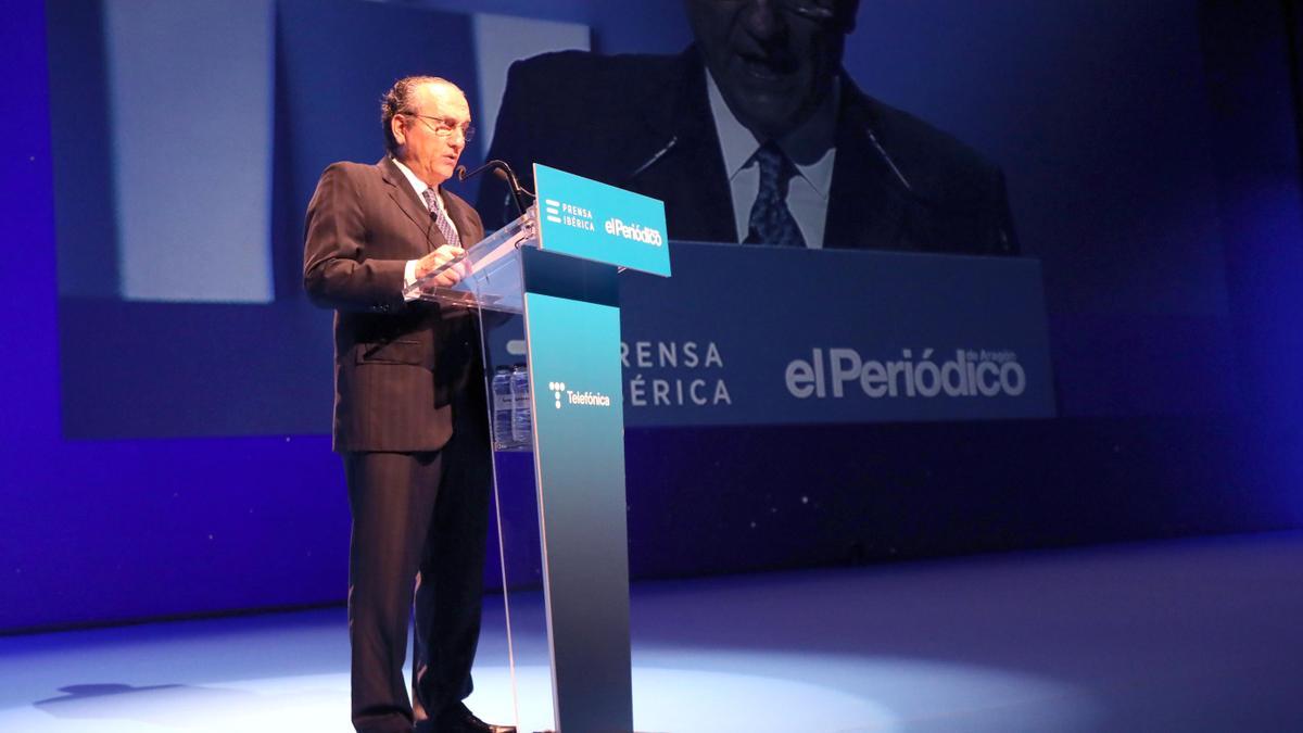Javier Moll, presidente de Prensa Ibérica, durante el discurso que pronunció en la última gala de los Aragoneses del Año, organizada por EL PERIÓDICO DE ARAGÓN.