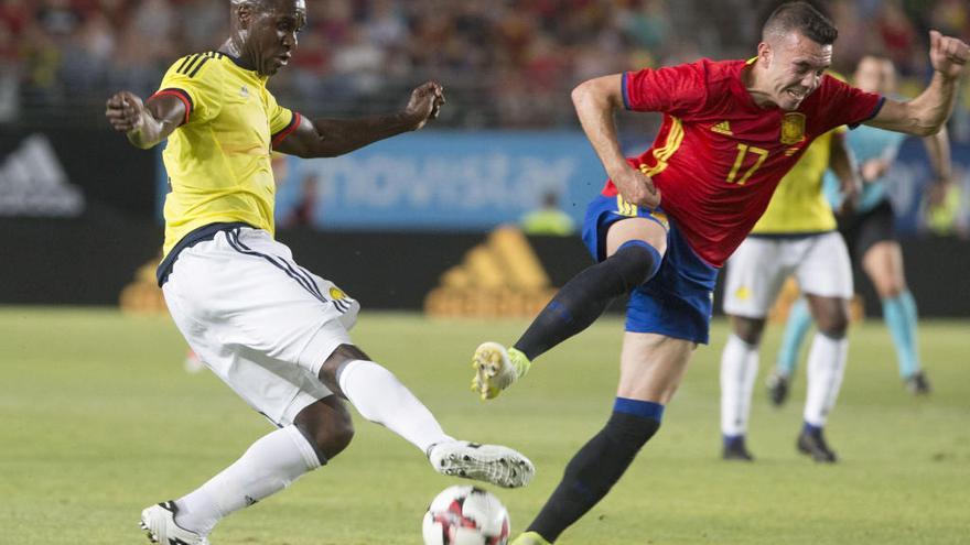 Iago Aspas, durante un amistoso entre España y Colombia.