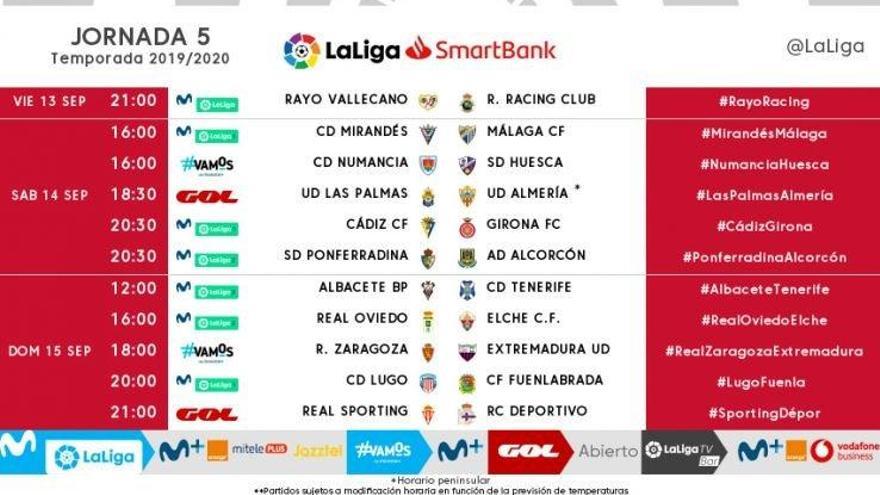 Horarios de la quinta jornada de LaLiga Smartbank