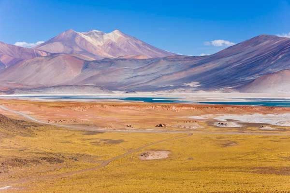 El lago de sal la Laguna de Tuyajto se encuentra en el altiplano de Atacama.