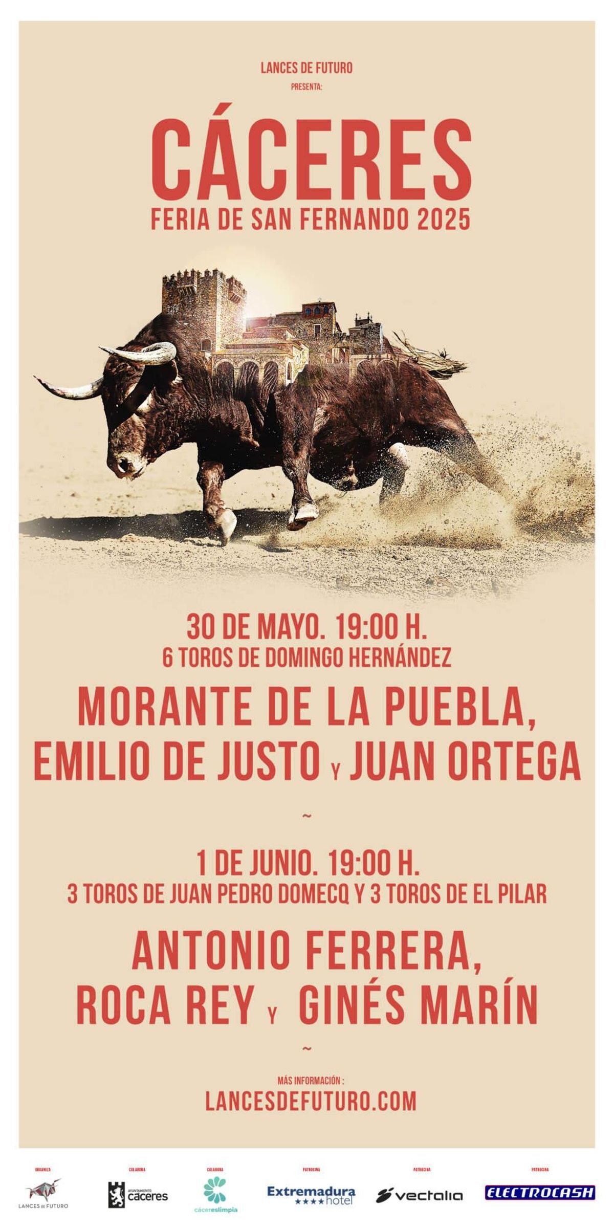 Cartel de las corridas de la Feria de San Fernando de Cáceres.