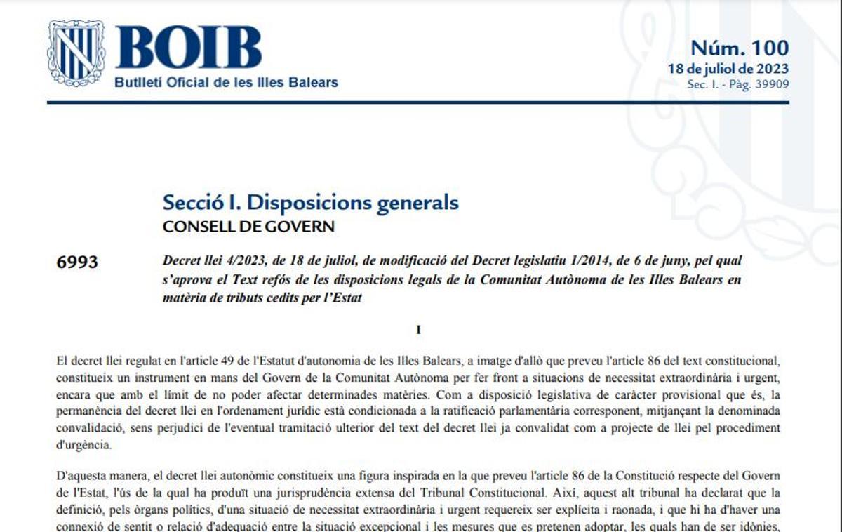 El Boib del 18 de julio publica la eliminación del Impuesto de Sucesiones en Baleares