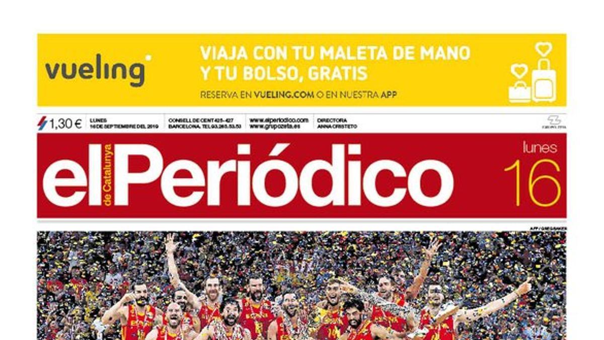 La portada de EL PERIÓDICO del 16 de septiembre del 2019
