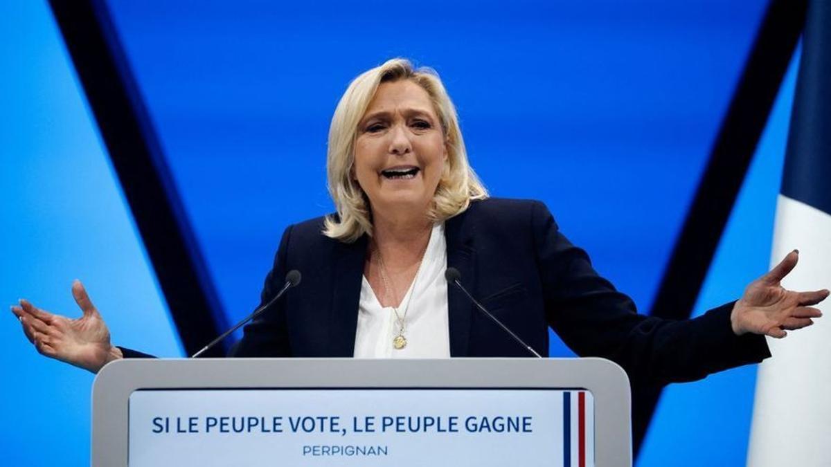 Marine Le Pen, en el mitin de este jueves en Perpiñán.