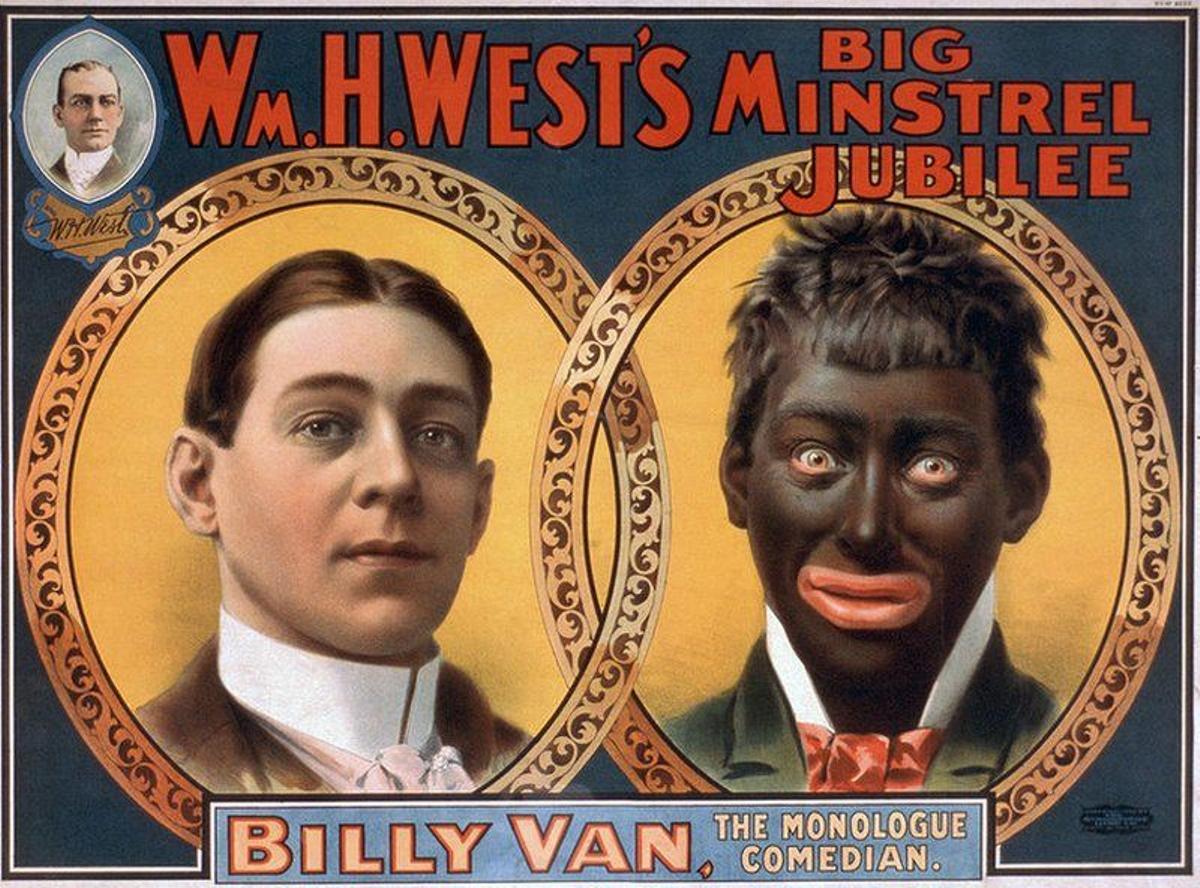 El monólogo cómico&quot;, 1900, el actor canadiense Billy Van se ve transformado por maquillaje &quot;blackface&quot;.