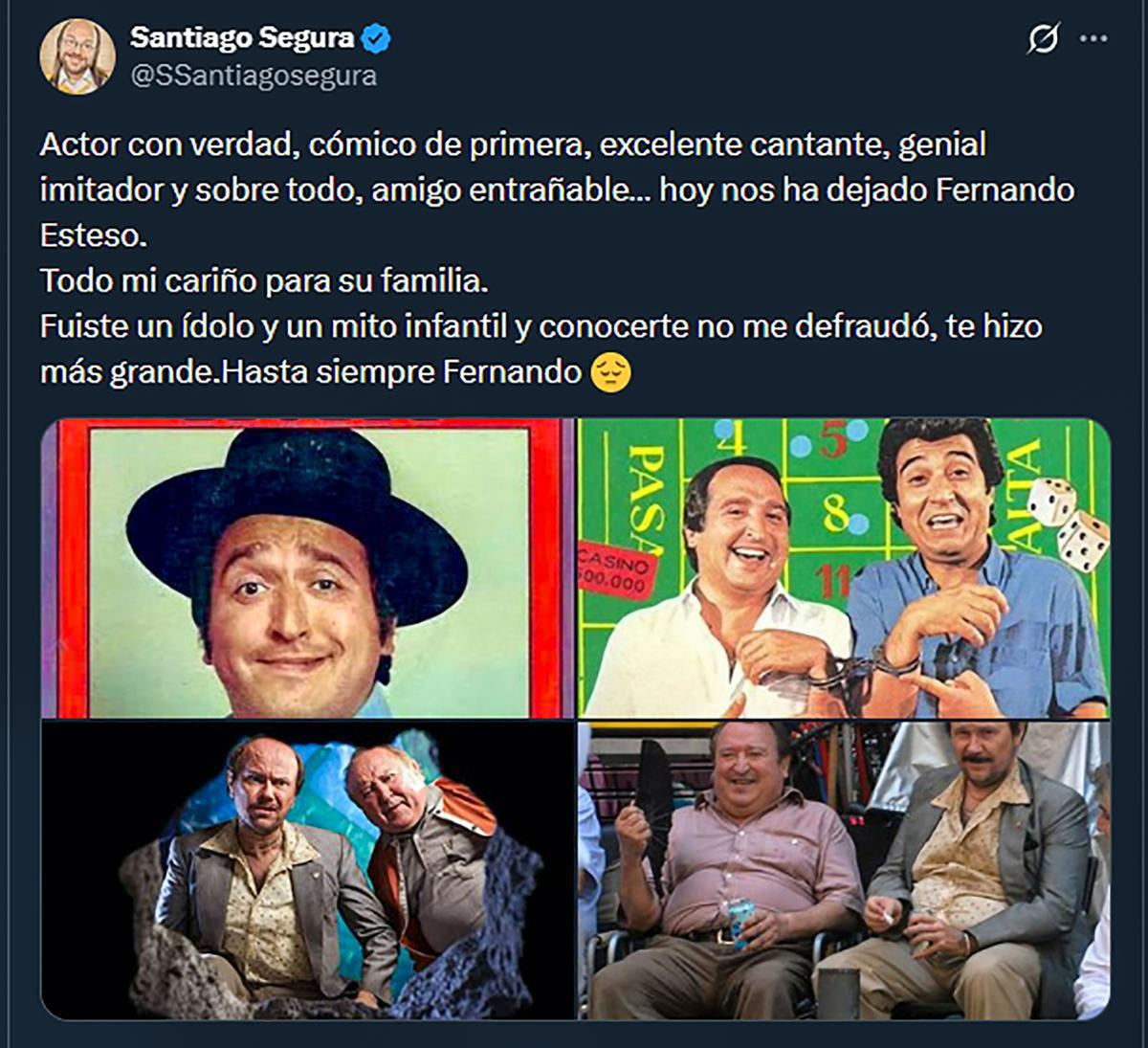 Santiago Segura recuerda a Fernando Esteso como un "actor de verdad" y "amigo entrañable"