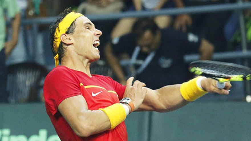 Nadal, durante el partido de dobles contra la India.