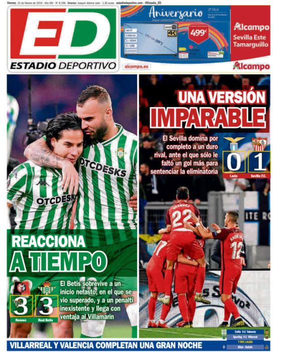 Portada ESTADIO DEPORTIVO viernes 15 febrero 2019